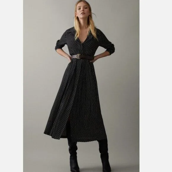 Massimo Dutti Dress Womens 2 Black White Diamond Checkered Print Button Front - Picture 2 of 15